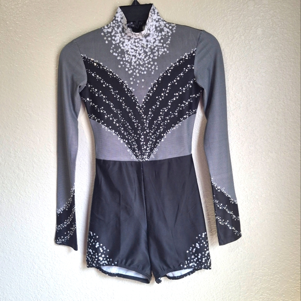Dancer Girl XS Silver Star Glitz Pom Team Competition Leotard Costume